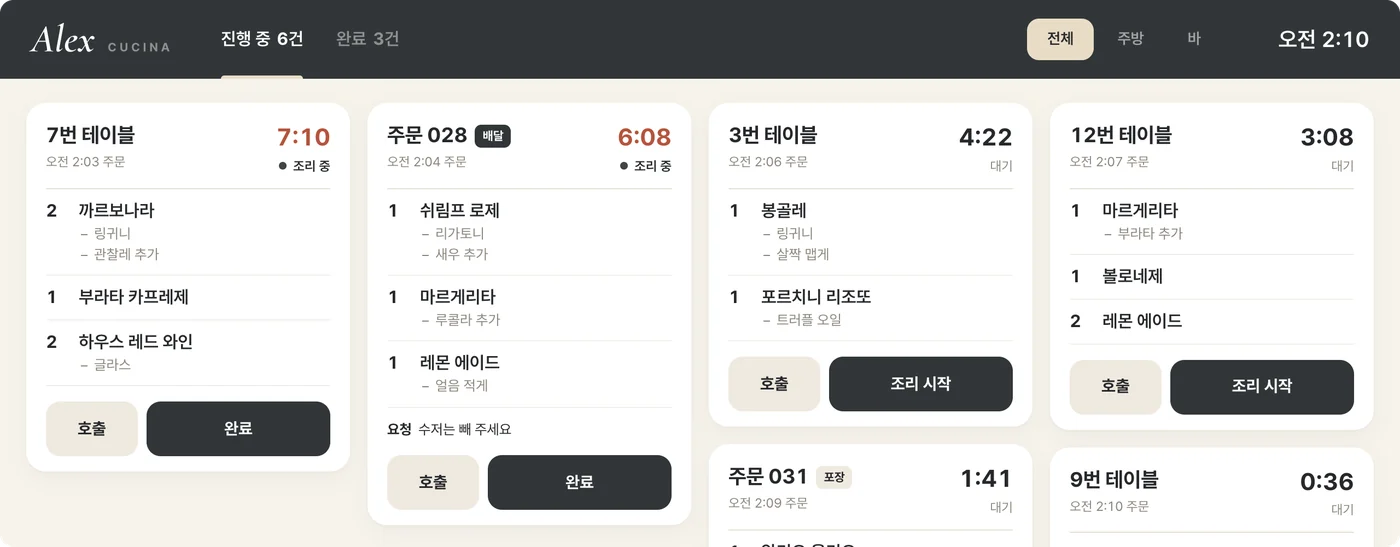 주방 화면 · KDS 기존 화면